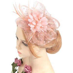 Feather Headband, Fascinators Headwear with Clip Coral